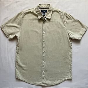 Shaquille O’Neal Tan Men’s Linen Blend Button Down Shirt Size Large Tall